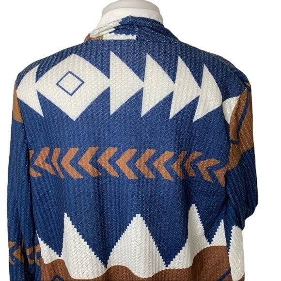JC Fashion Southwester Style Kimono Cardigan White Blue Brown Cape Cardigan Size - Picture 6 of 8